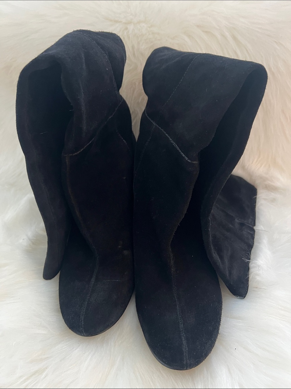 Nine West Black Suede Over-the-Knee Folded Shaft Boots